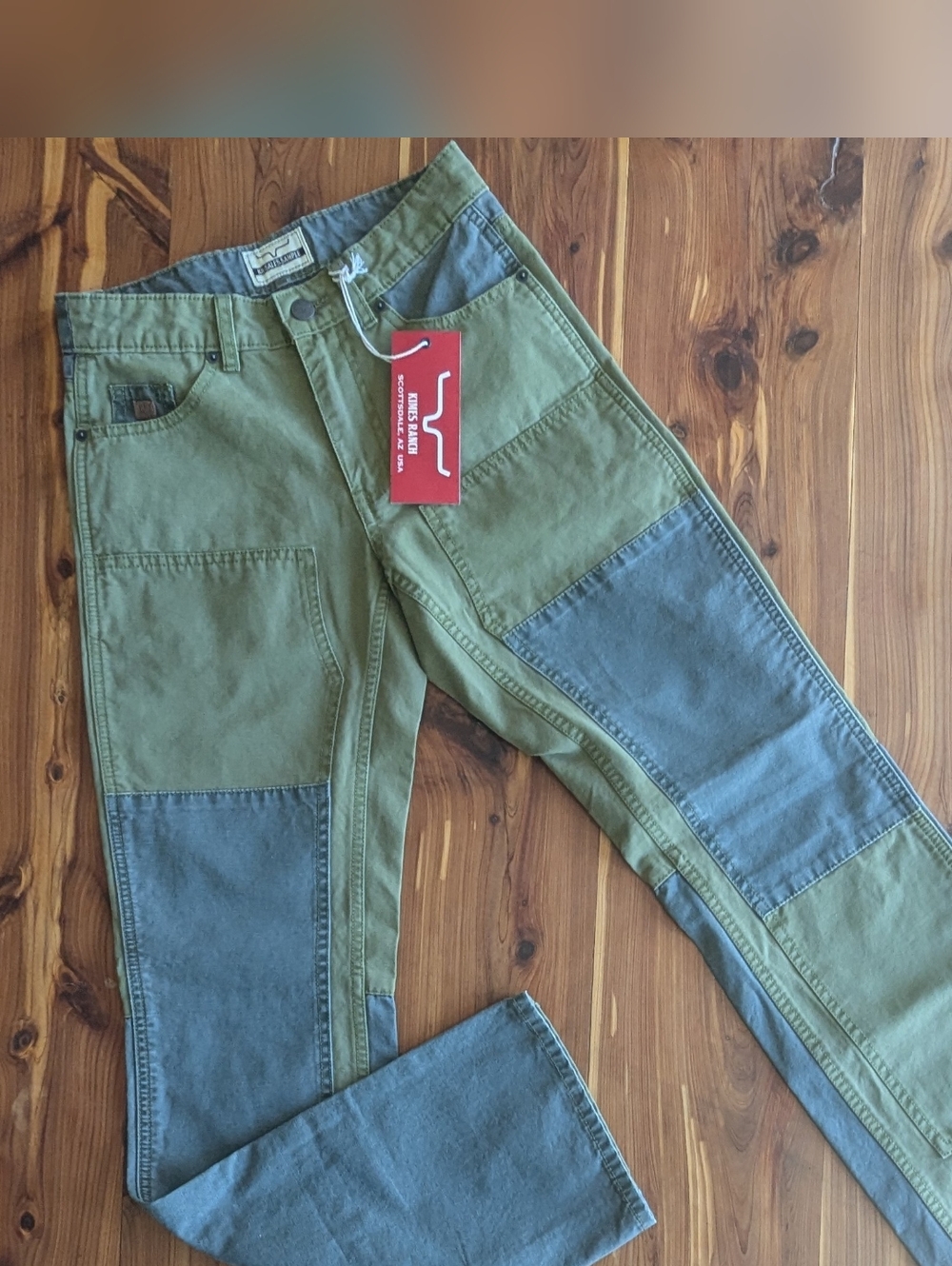 Kimes Ranch Olive and Slate Straight-Leg Patchwork Jeans